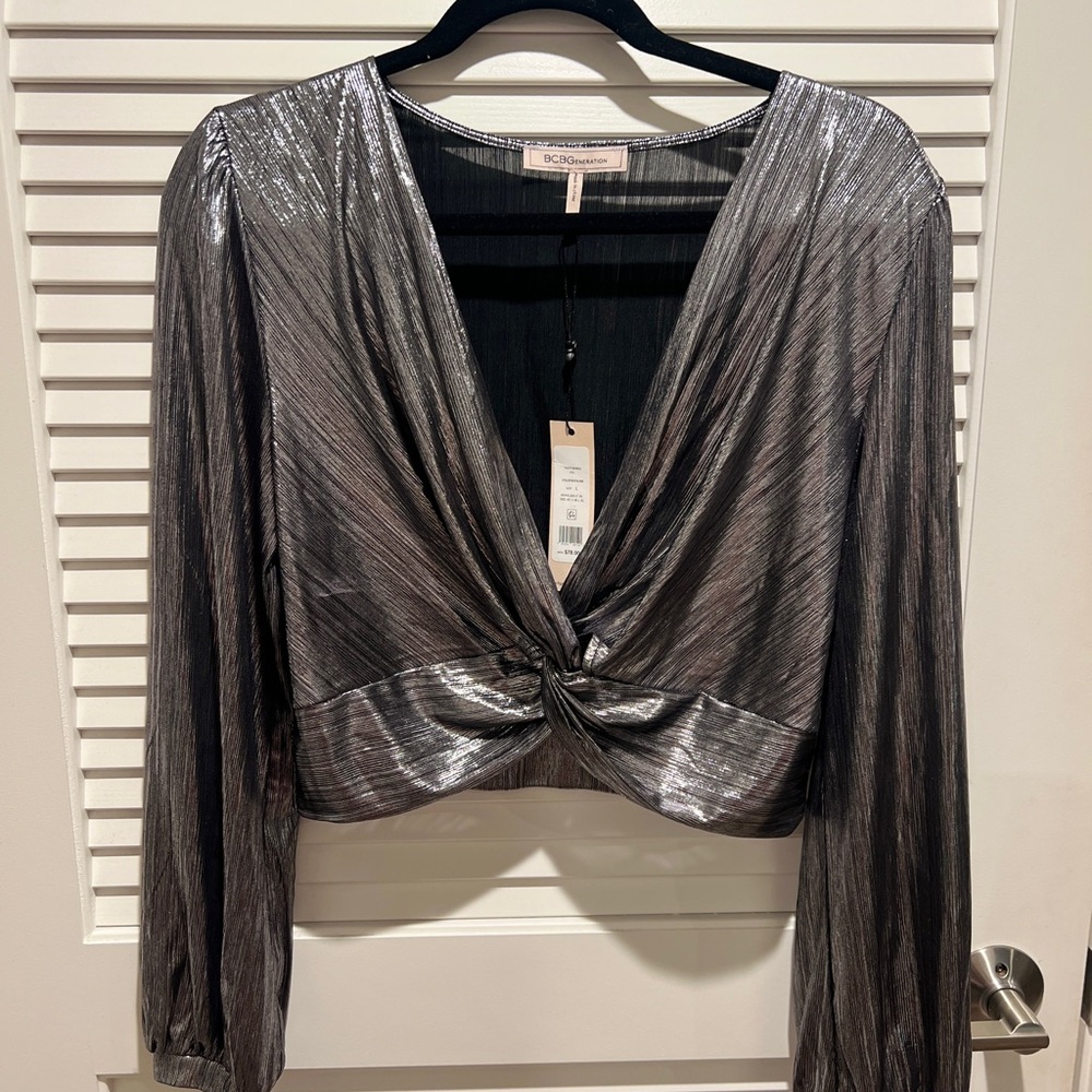 BCBGMaxAzria Metallic Gray Women's Blouse